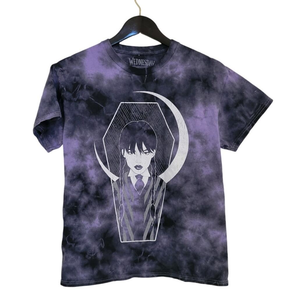Wednesday Purple And Black Halloween Adams Family Tie Dye T-Shirt Sz M